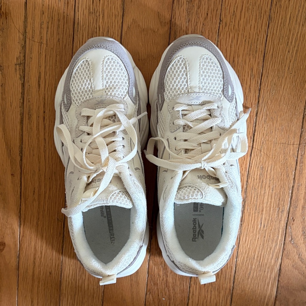 Reebok Cream and Light Gray Mesh Lace-Up Sneakers
